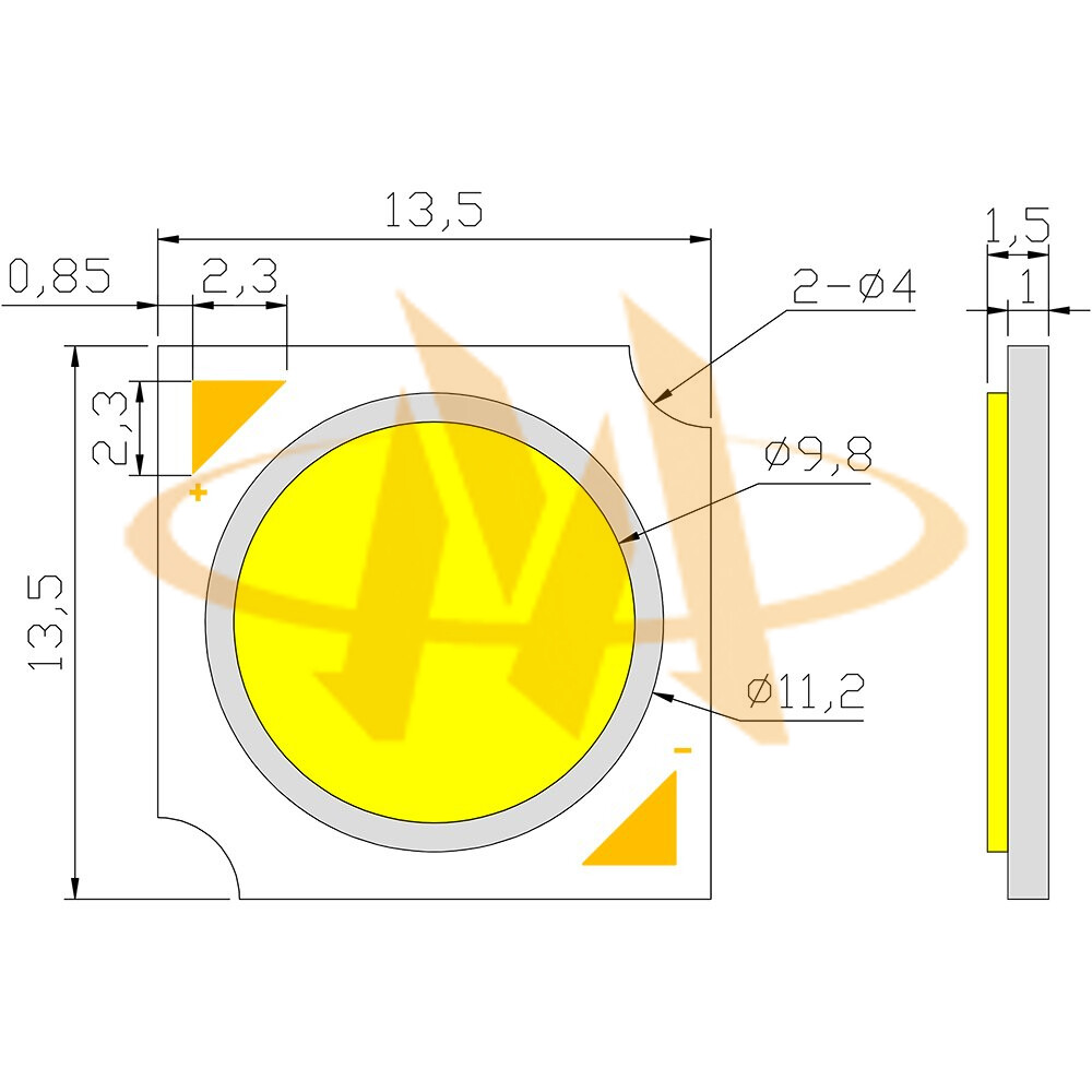 COB LED B1414G02 Mechanical Dimensions