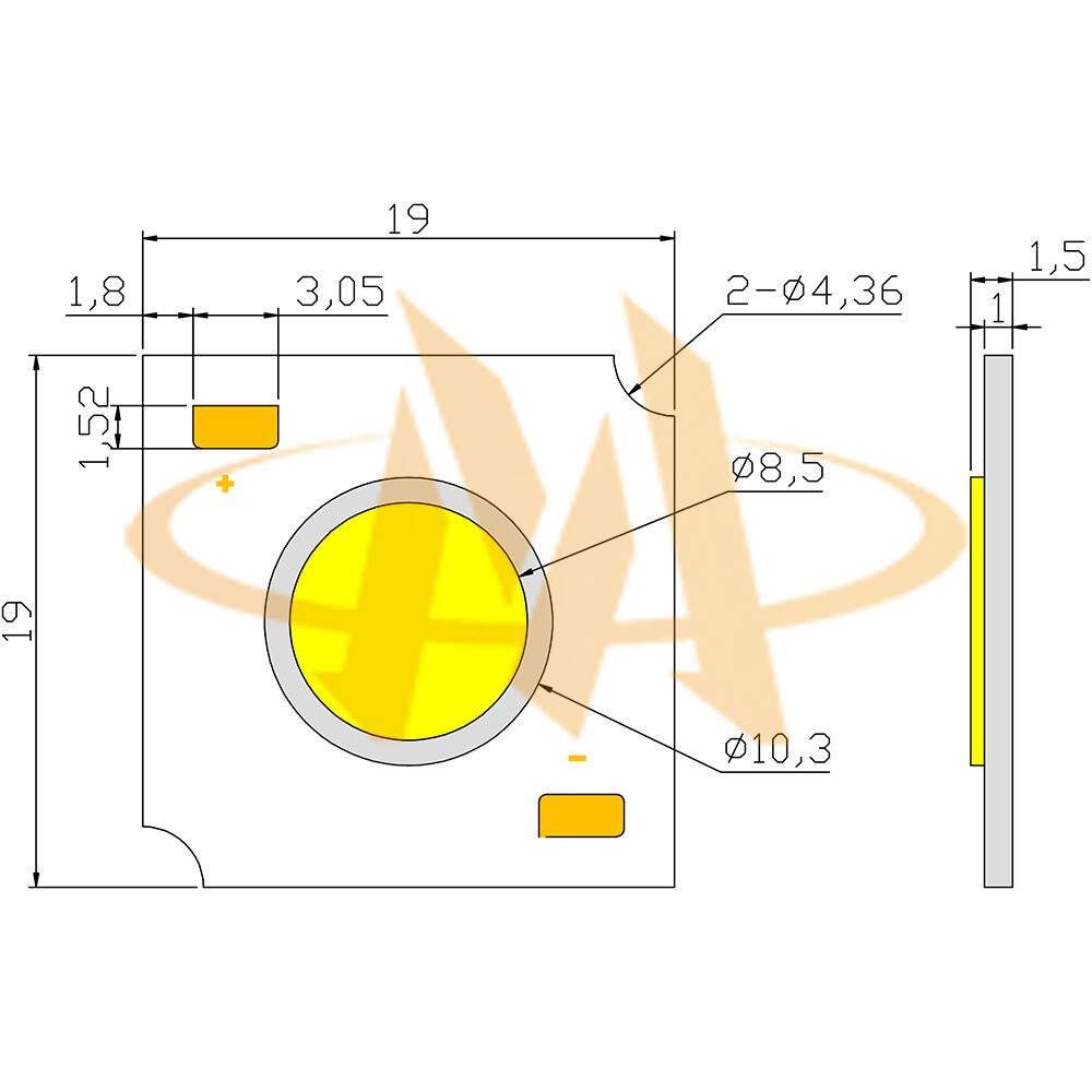 COB LED B1919G01 Mechanical Dimensions