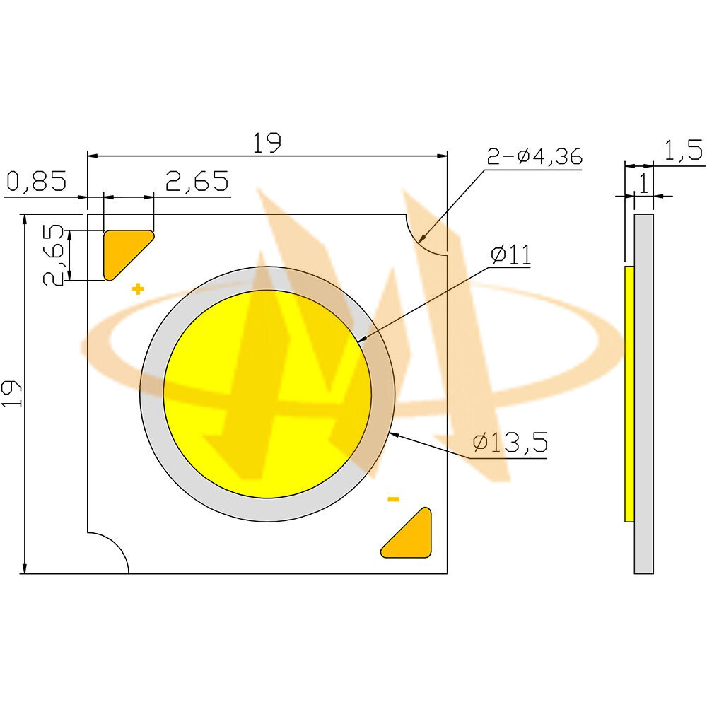 COB LED B1919G02 Mechanical Dimensions