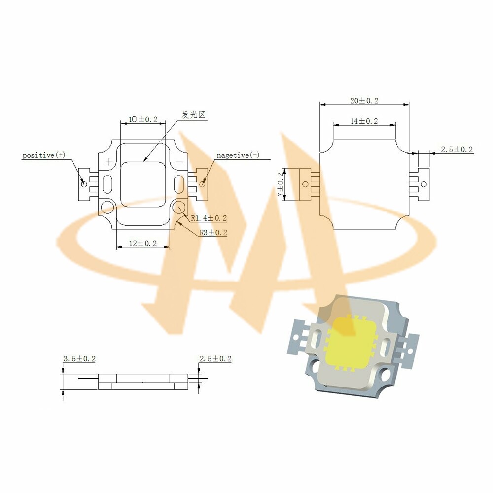 COB LED C2020G01 Mechanical Dimensions